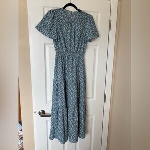 Blue Floral Tiered Maxi Dress